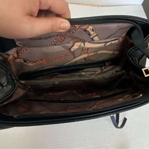 Faux Leather Backpack Black Gold Tone Hardware Great Quality Bag and Size - Picture 9 of 12